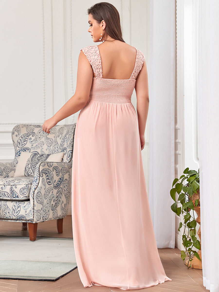 Plus Size A Line Chiffon Wholesale Bridesmaid Dress With Lace Bodice
