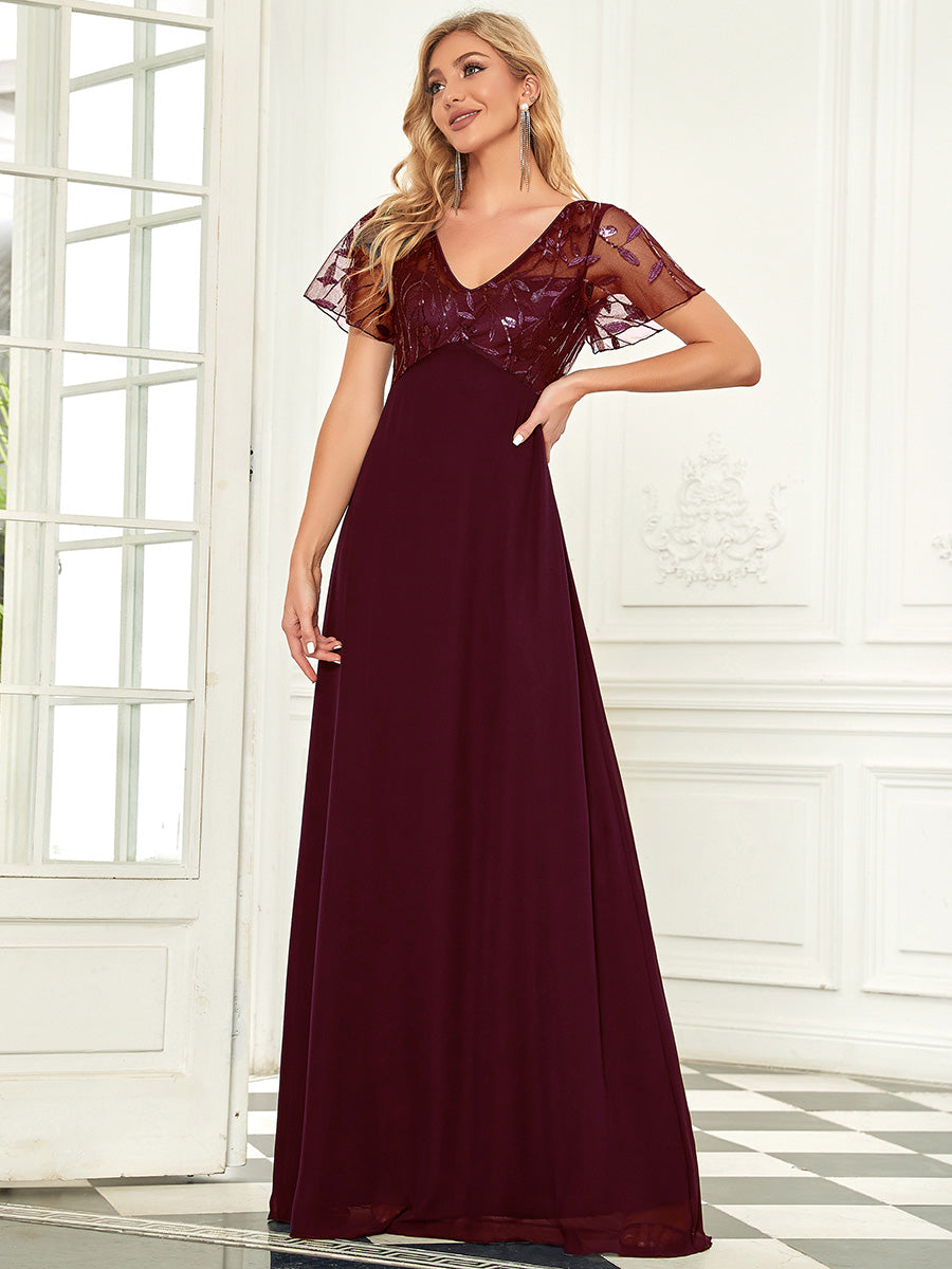 Floral Lace Sequin Print Wholesale Evening Dresses With Cap Sleeve