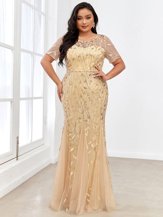 Color=Dark Green | Women'S Floral Sequin Print Fishtail Tulle Dresses For Party-Dark Green 6