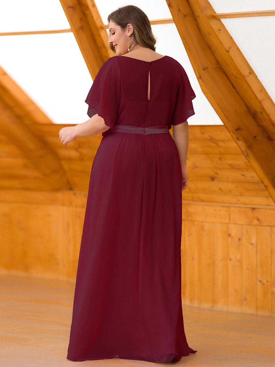 Maxi Chiffon Plus Size Wholesale Evening Dress with Short Sleeve