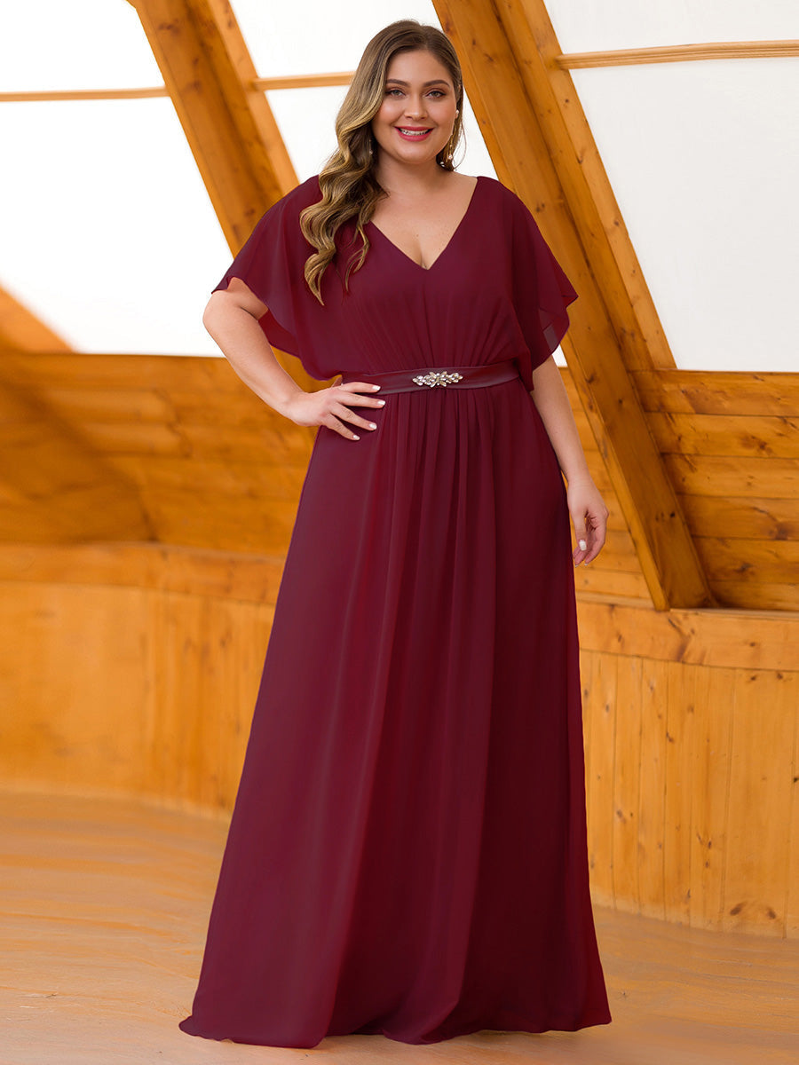 Maxi Chiffon Plus Size Wholesale Evening Dress with Short Sleeve