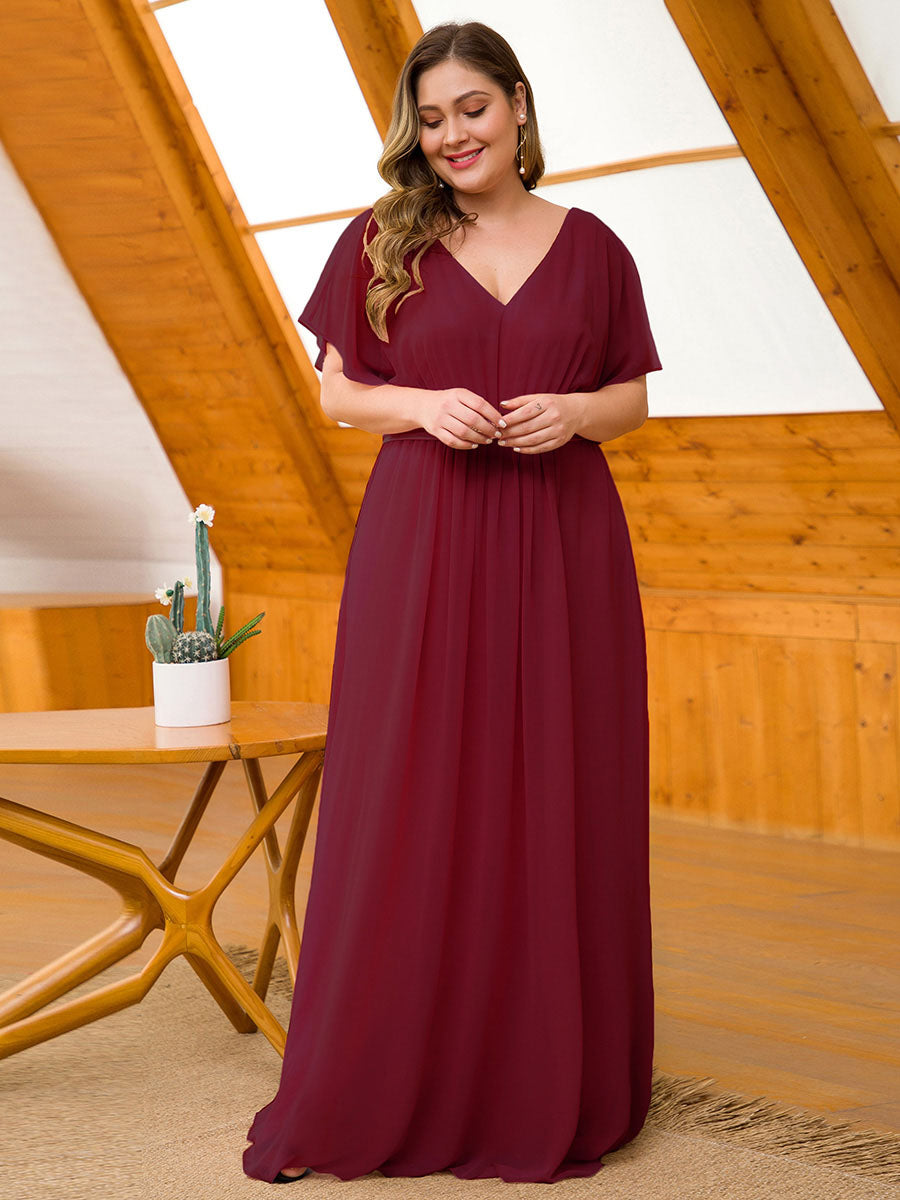 Maxi Chiffon Plus Size Wholesale Evening Dress with Short Sleeve