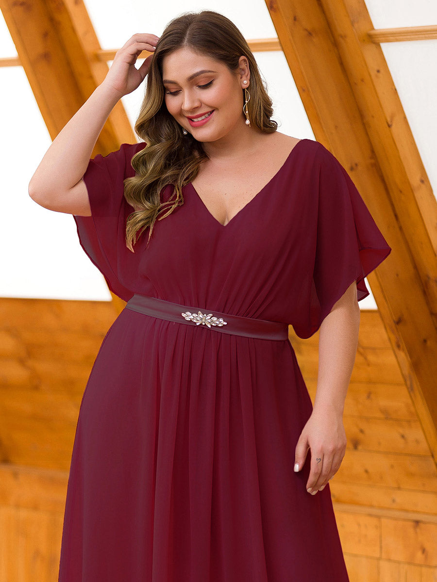 Maxi Chiffon Plus Size Wholesale Evening Dress with Short Sleeve