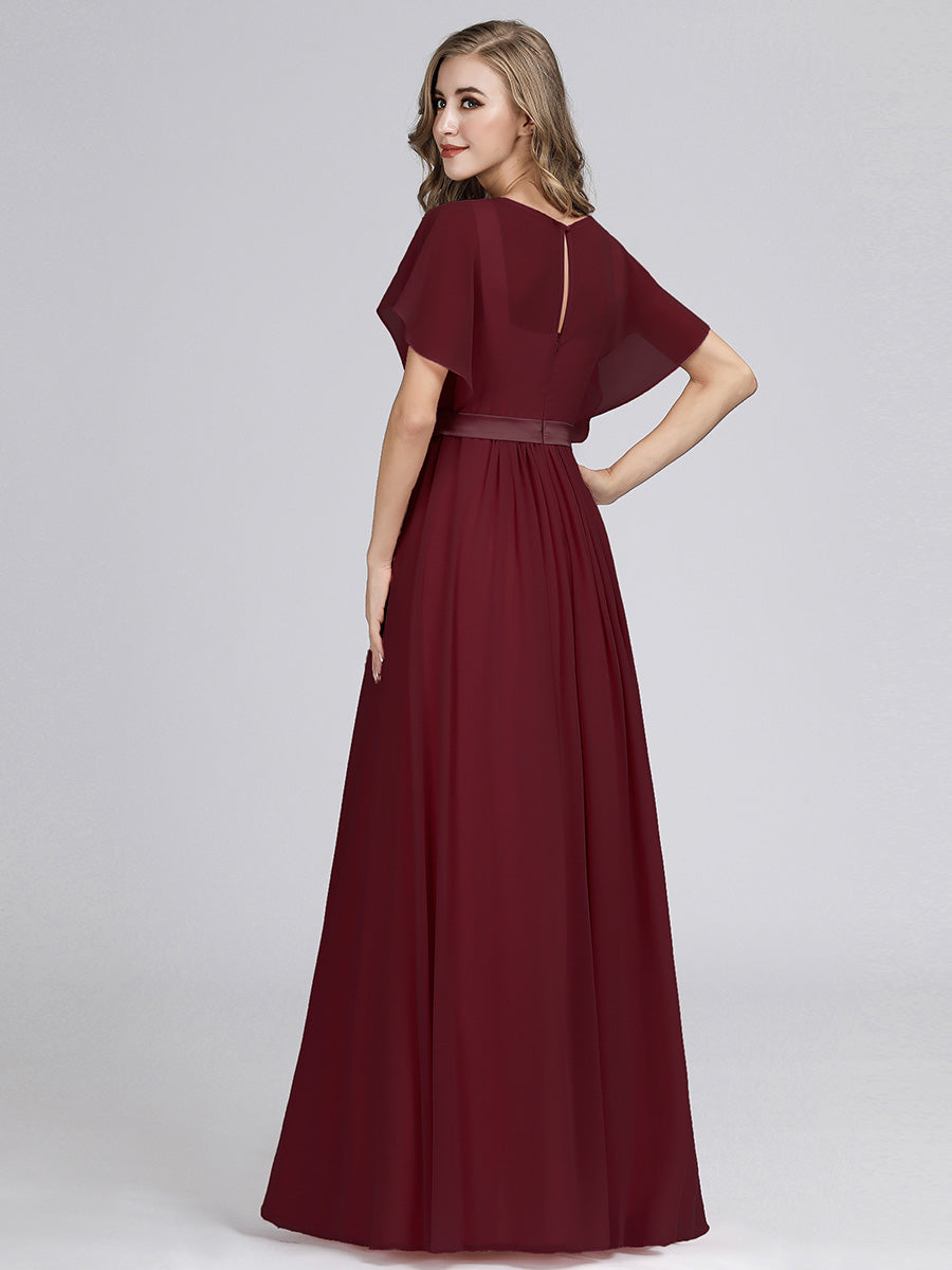 Maxi Long Flowy Chiffon Wholesale Evening Dress with Short Sleeve