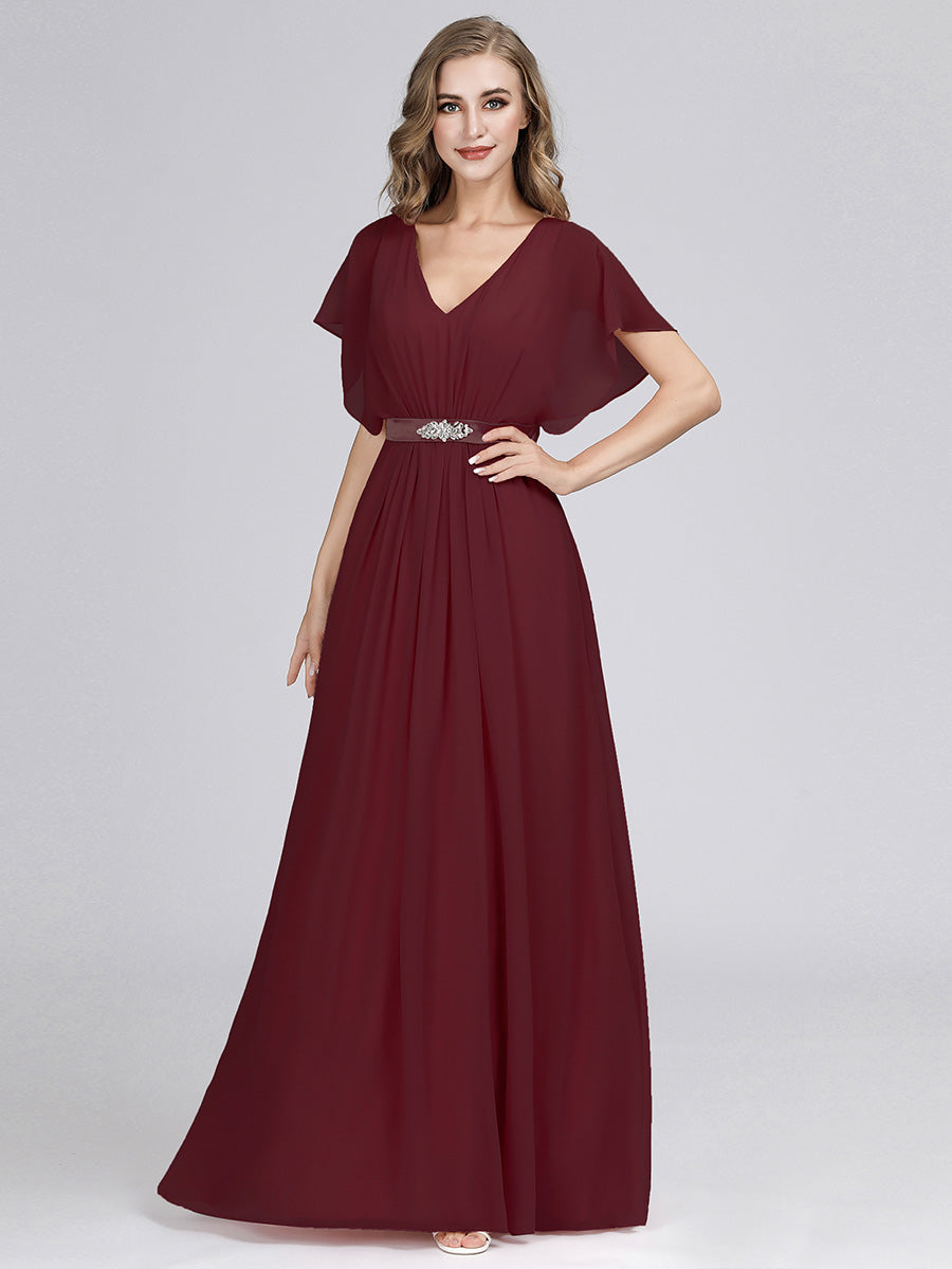 Maxi Long Flowy Chiffon Wholesale Evening Dress with Short Sleeve