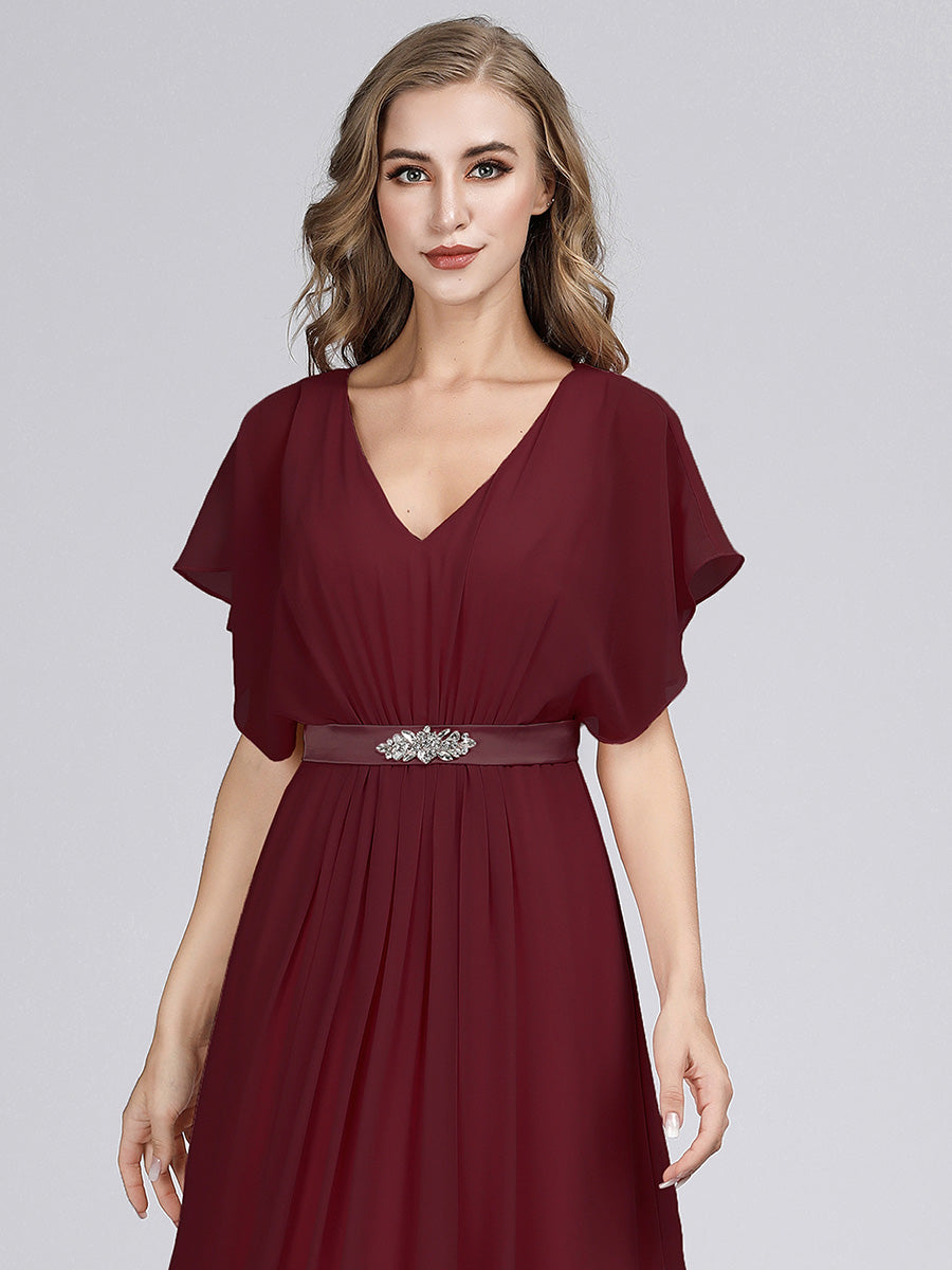 Maxi Long Flowy Chiffon Wholesale Evening Dress with Short Sleeve