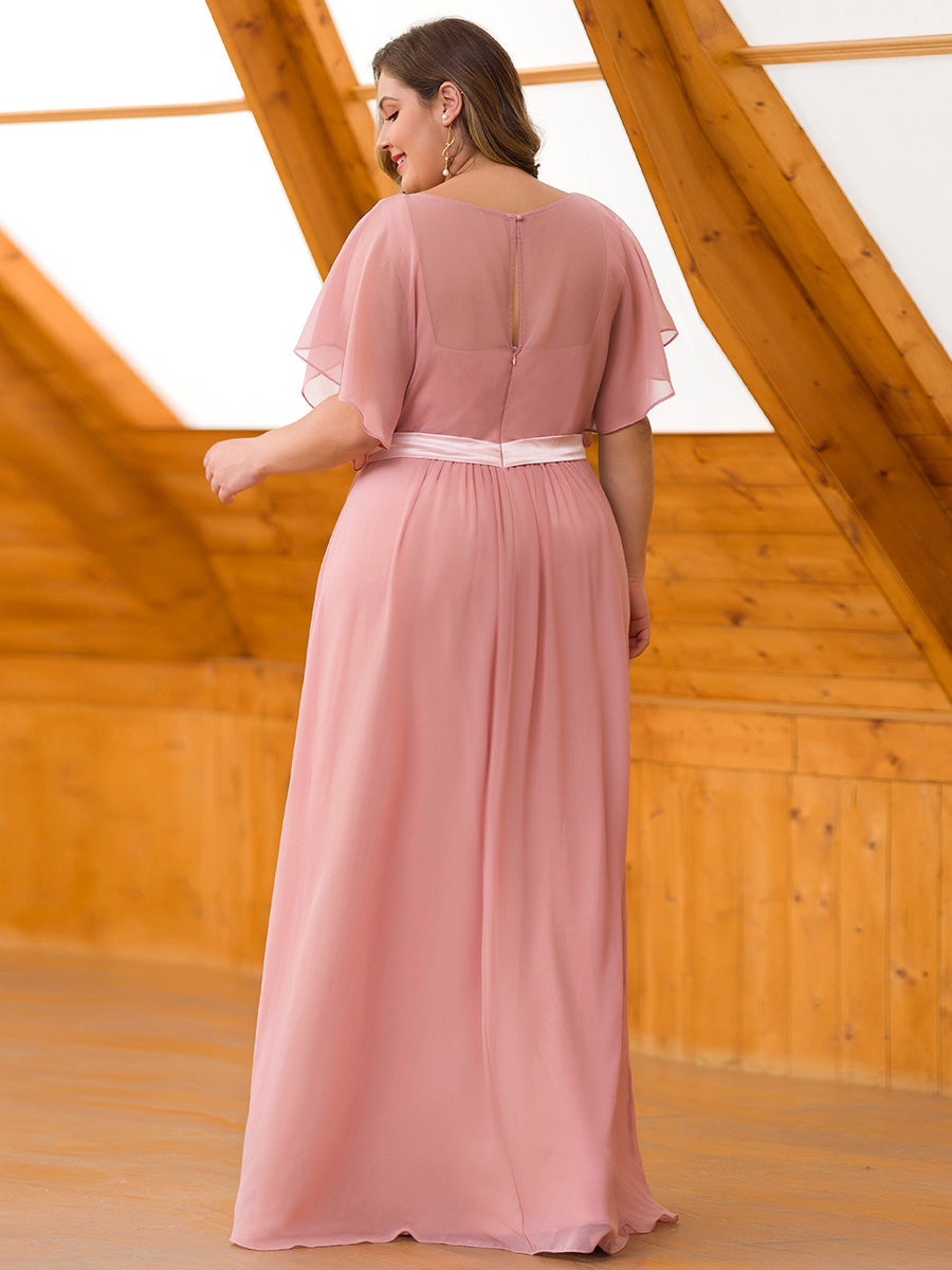Maxi Chiffon Plus Size Wholesale Evening Dress with Short Sleeve