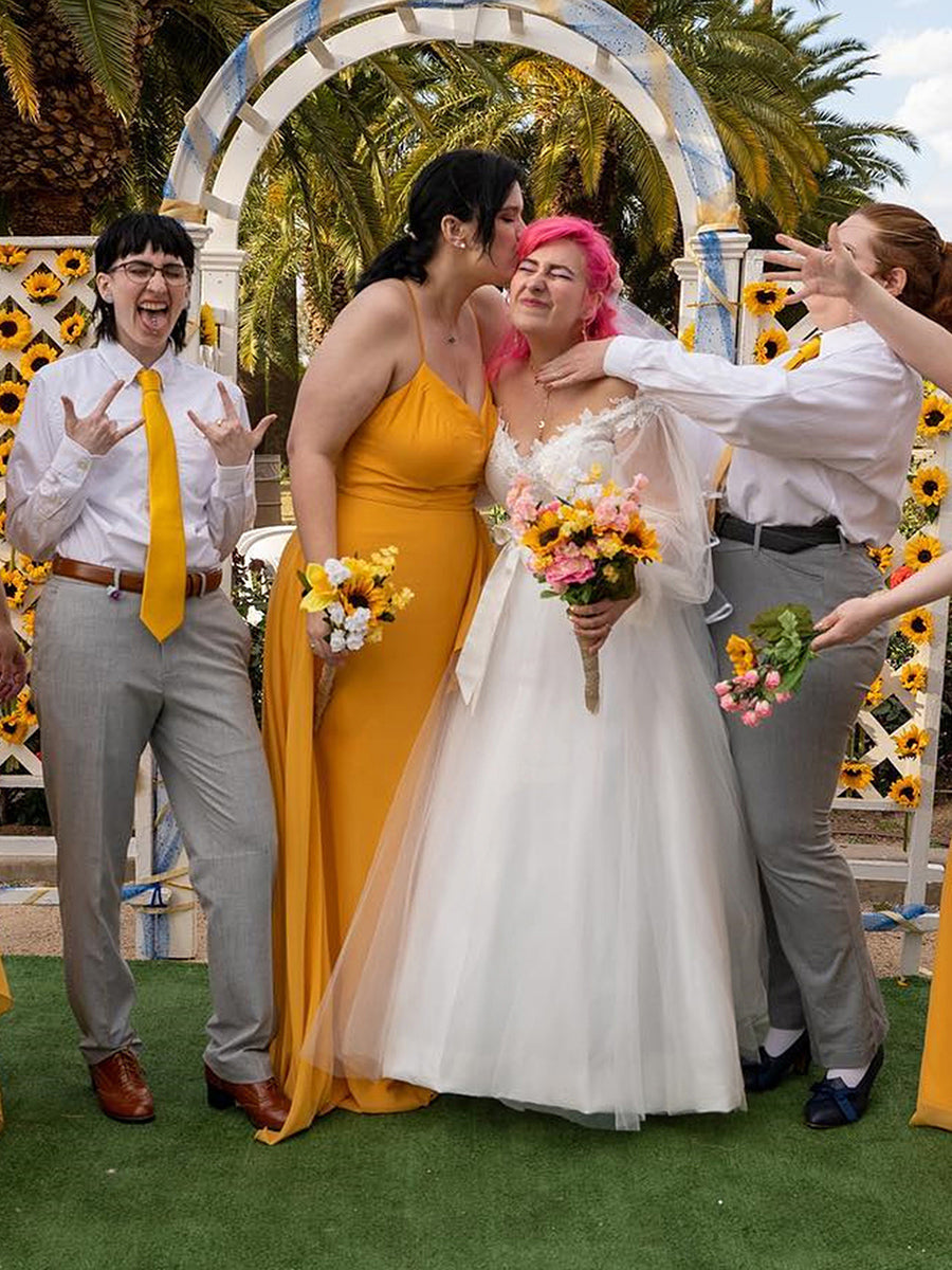 A Line V Neck Bishop Sleeves Wholesale Wedding Dresses