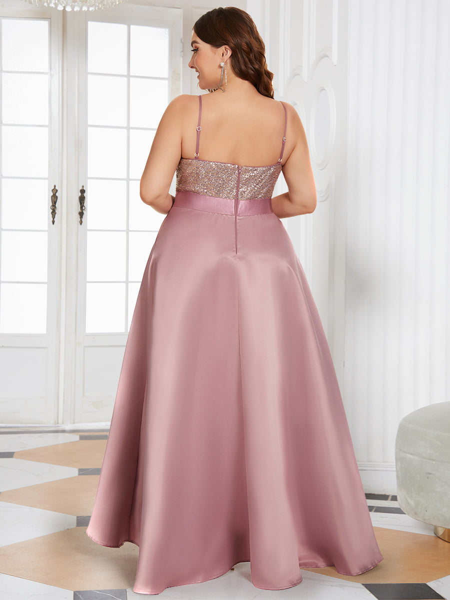 Plus Size Shiny High-Low Prom Dresses for Women