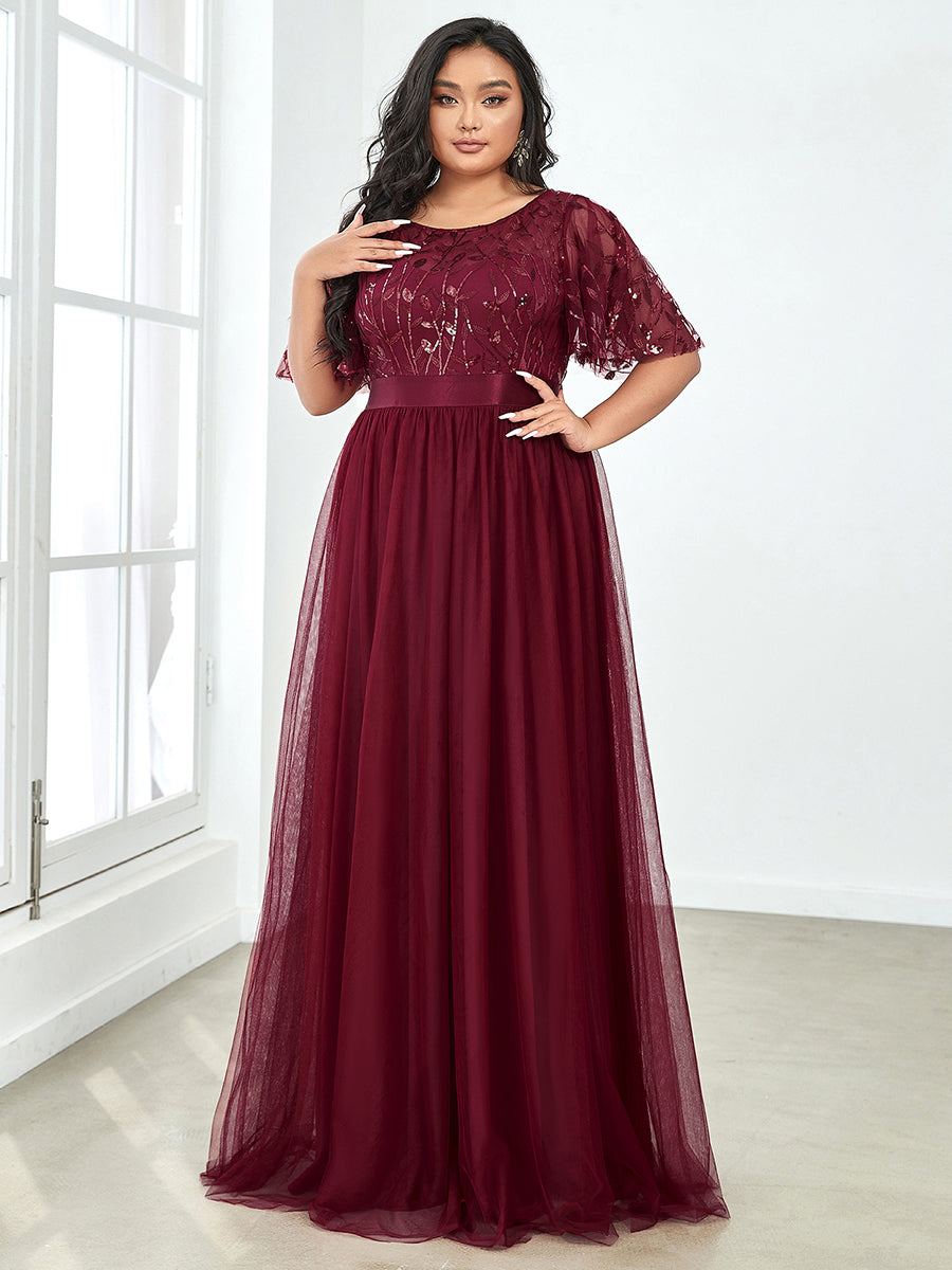 Sequin Print Plus Size Wholesale Evening Dresses with Cap Sleeve