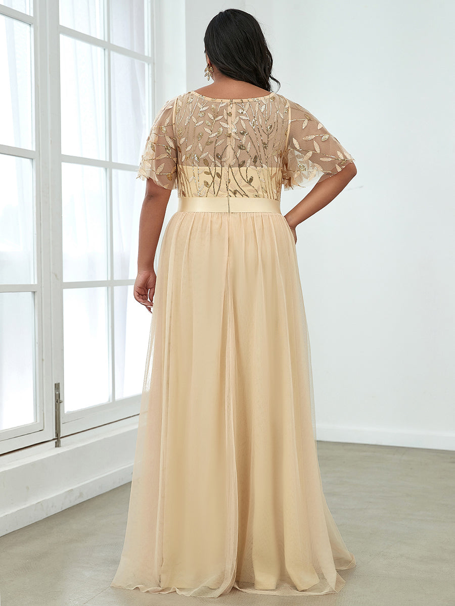Sequin Print Plus Size Wholesale Evening Dresses with Cap Sleeve