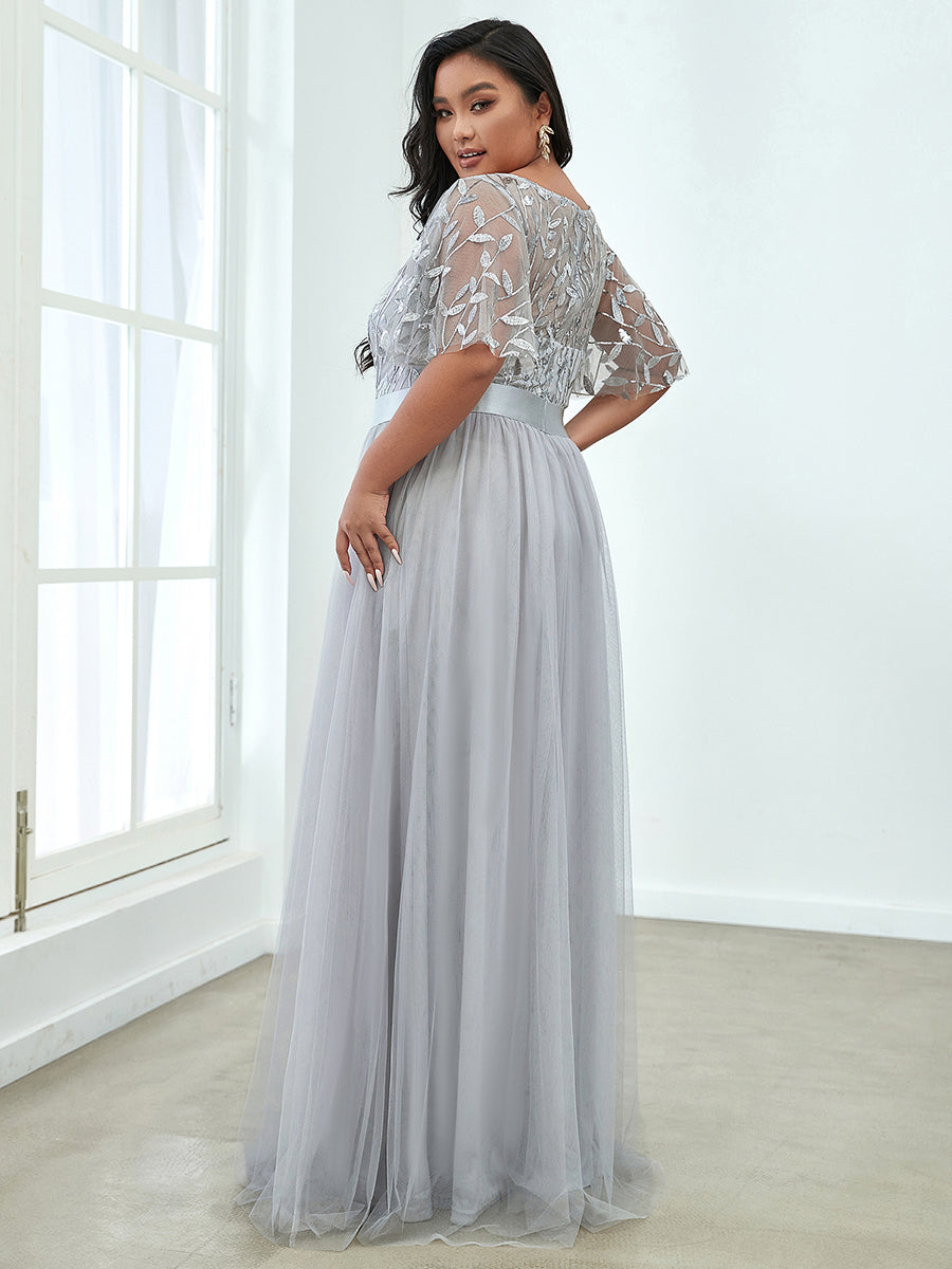 Sequin Print Plus Size Wholesale Evening Dresses with Cap Sleeve