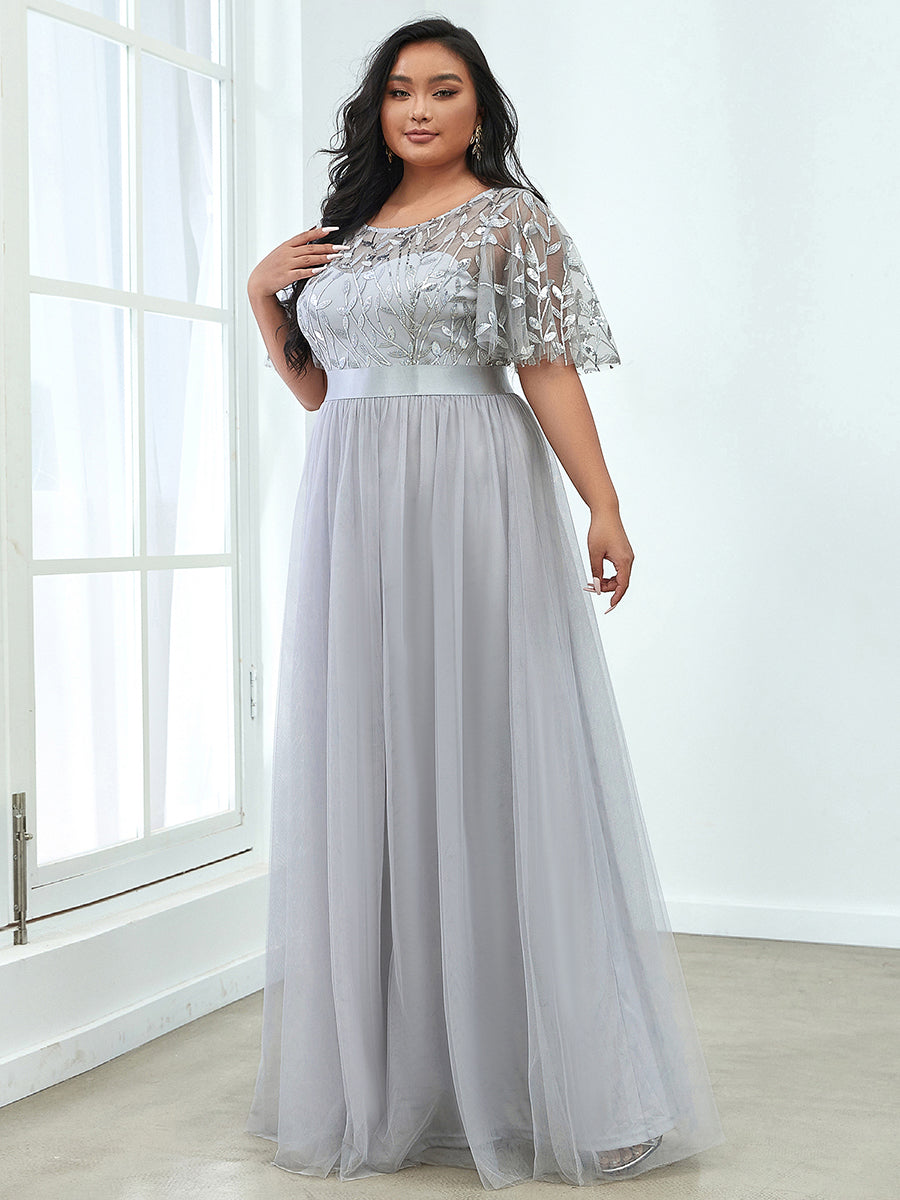 Sequin Print Plus Size Wholesale Evening Dresses with Cap Sleeve