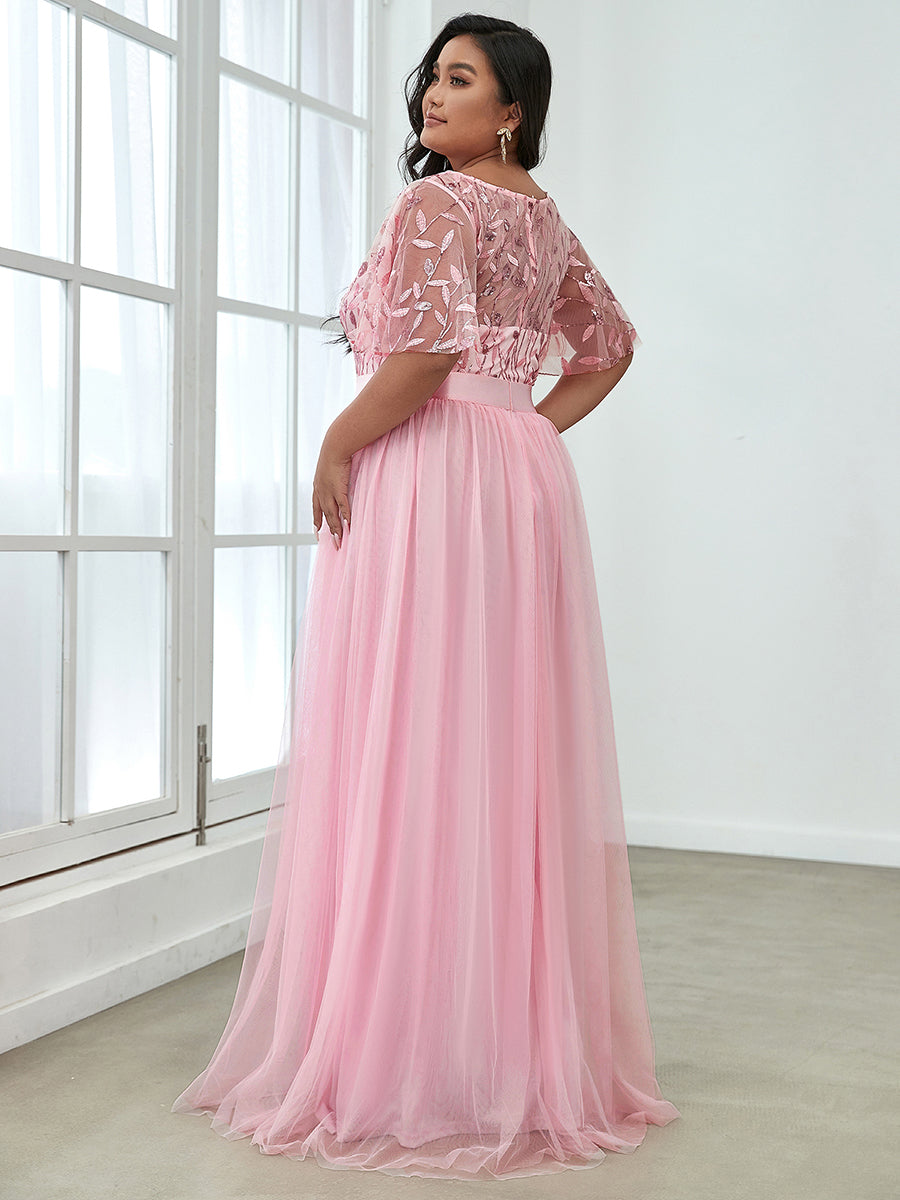 Sequin Print Plus Size Wholesale Evening Dresses with Cap Sleeve