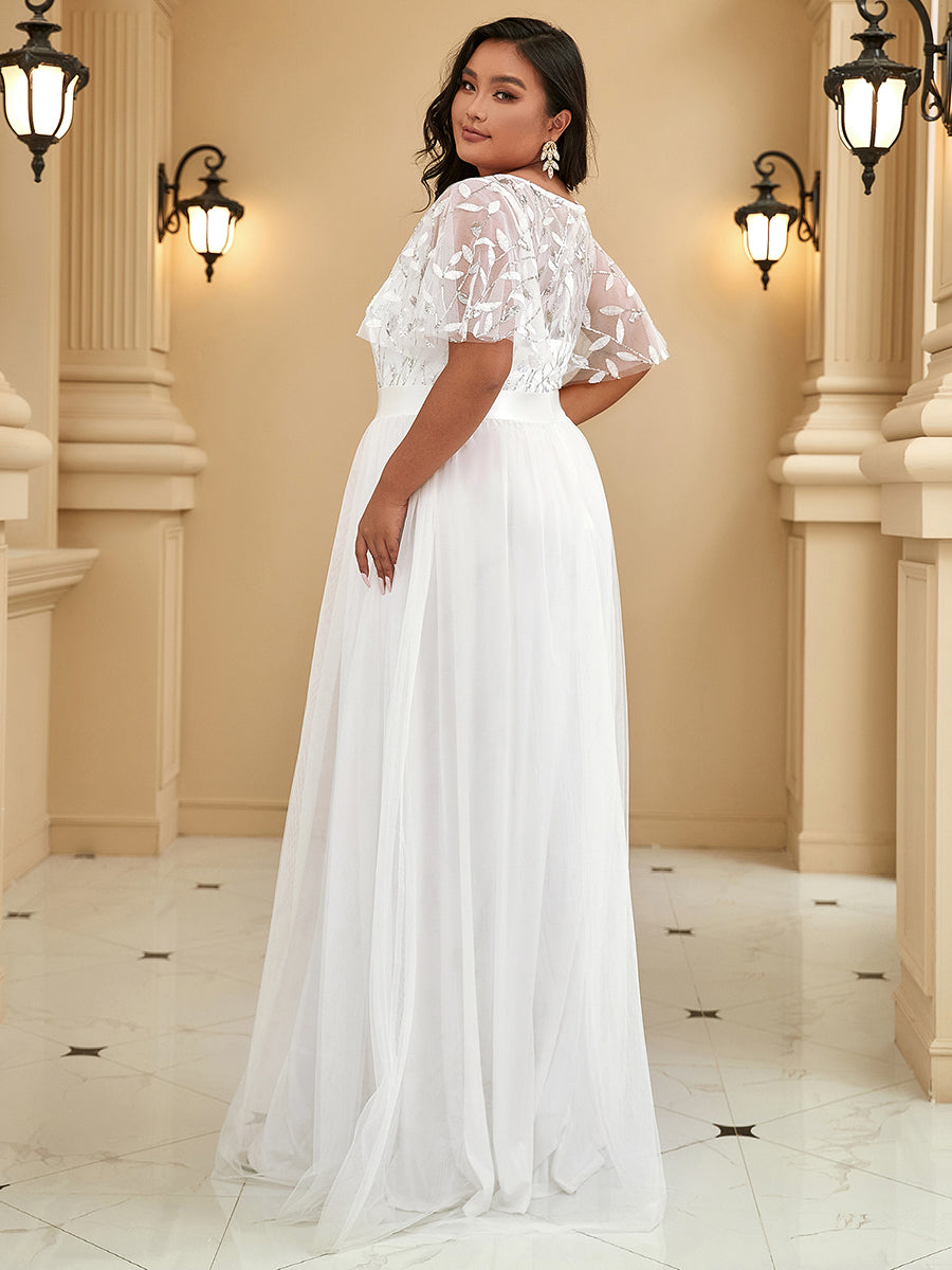 Sequin Print Plus Size Wholesale Evening Dresses with Cap Sleeve