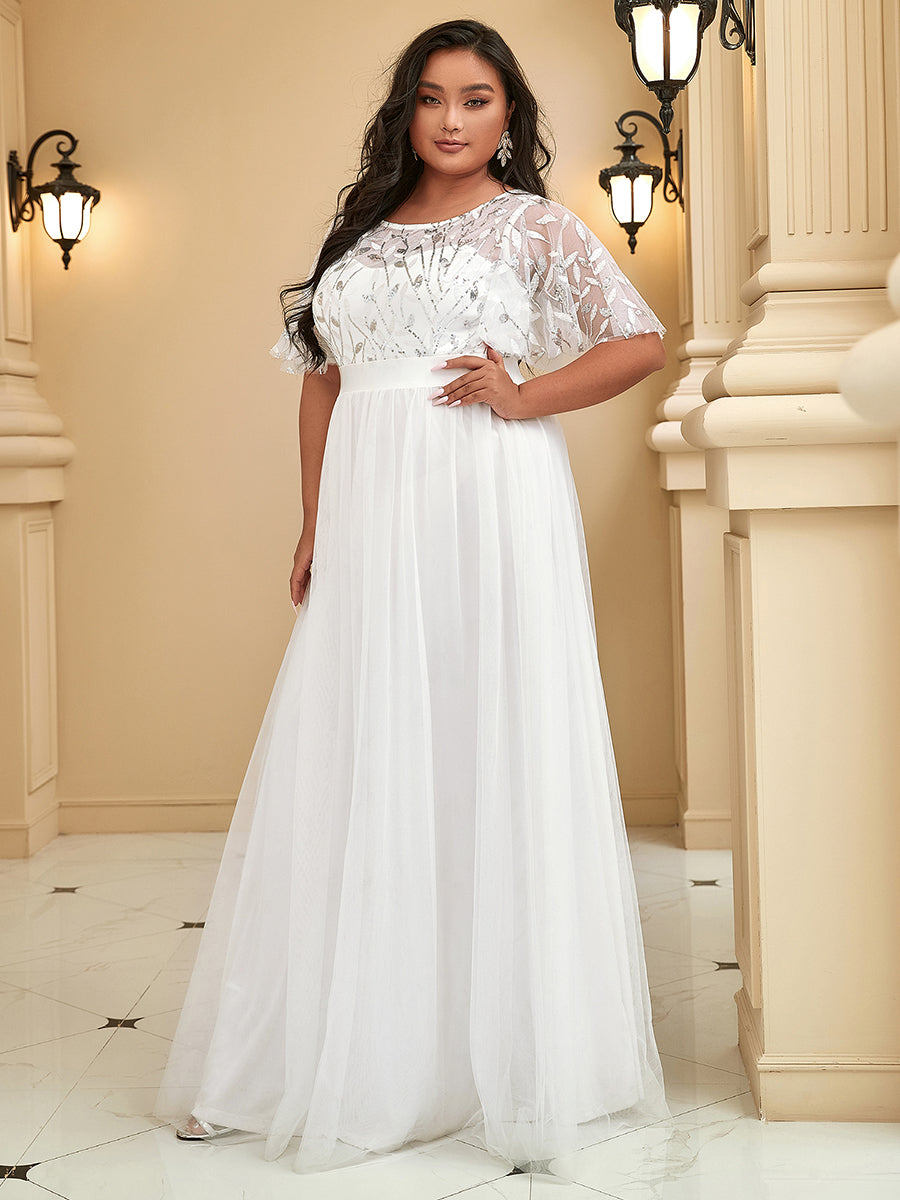 Sequin Print Plus Size Wholesale Evening Dresses with Cap Sleeve