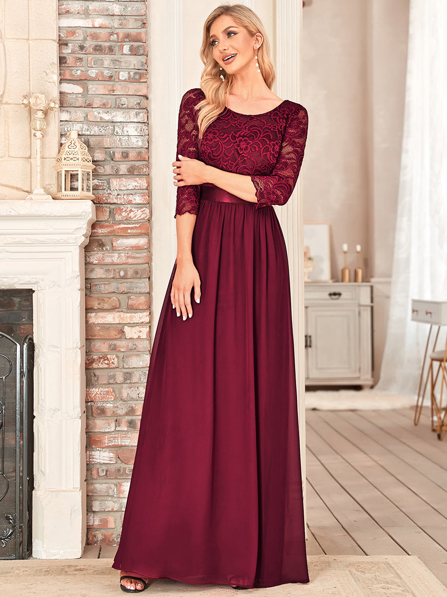 Elegant Empire  Waist Wholesale Bridesmaid Dresses with Long Lace Sleeve