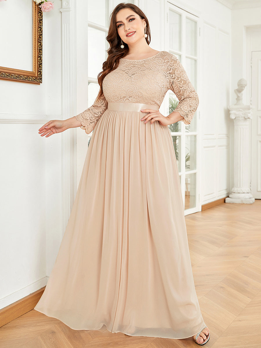 Plus Size Lace Wholesale Bridesmaid Dresses with Long Lace Sleeve