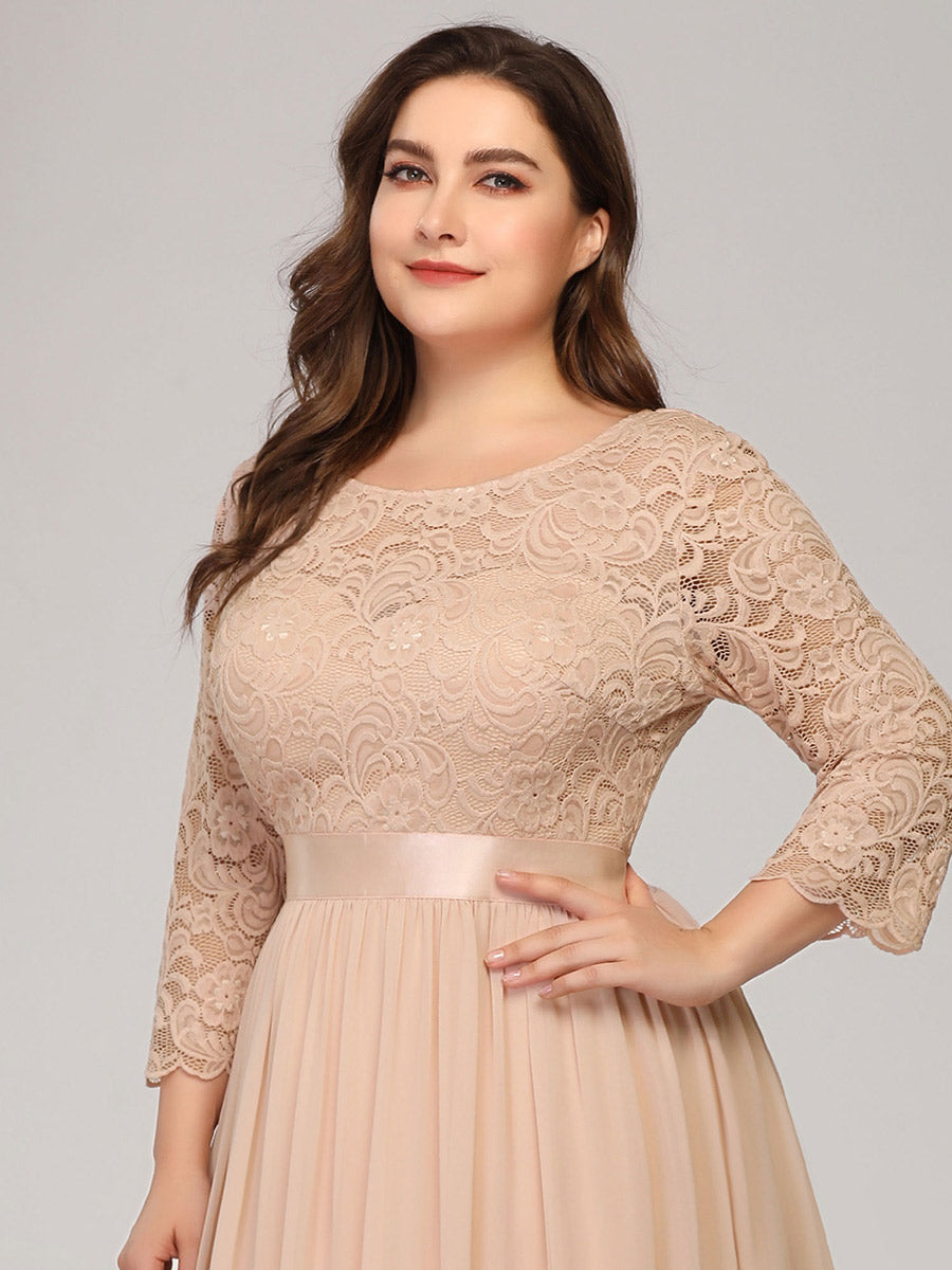 Plus Size Lace Wholesale Bridesmaid Dresses with Long Lace Sleeve