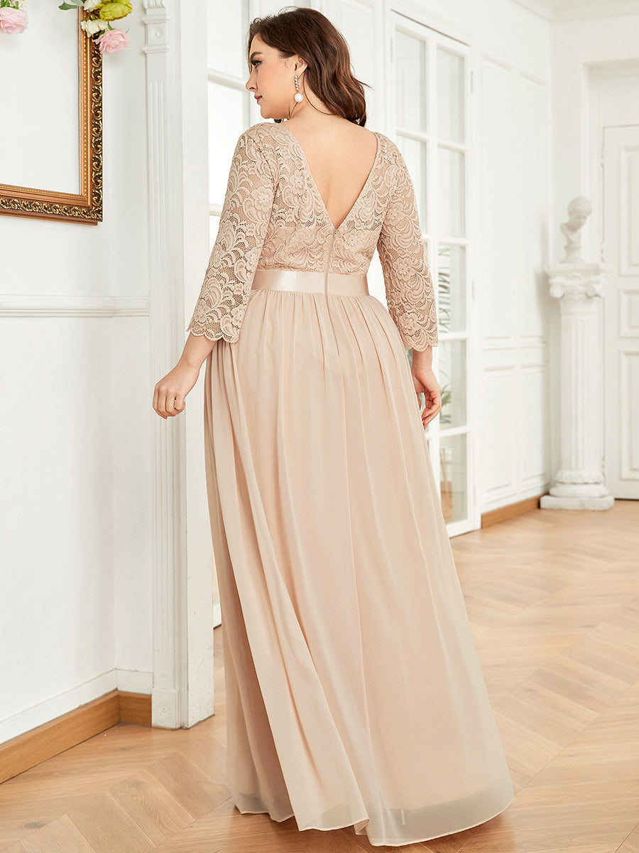 Plus Size Lace Wholesale Bridesmaid Dresses with Long Lace Sleeve