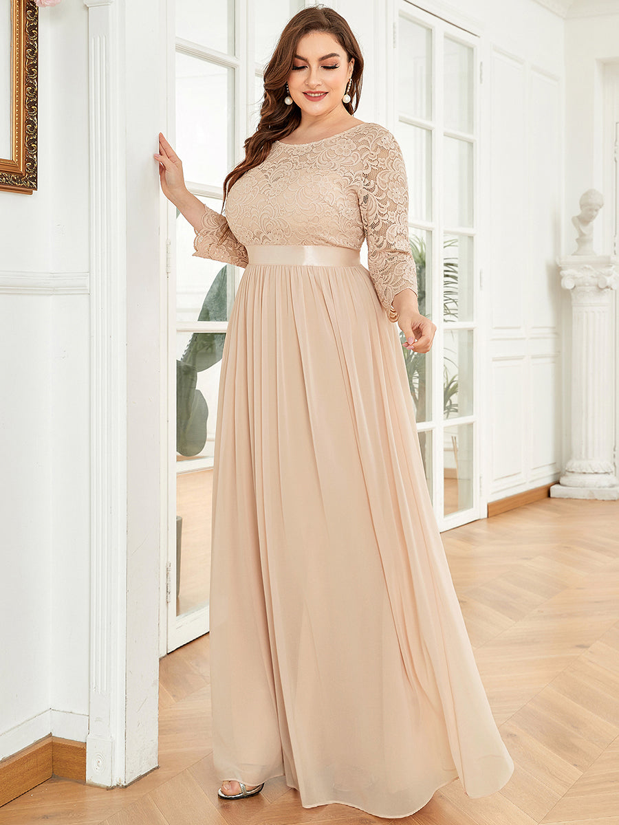 Plus Size Lace Wholesale Bridesmaid Dresses with Long Lace Sleeve