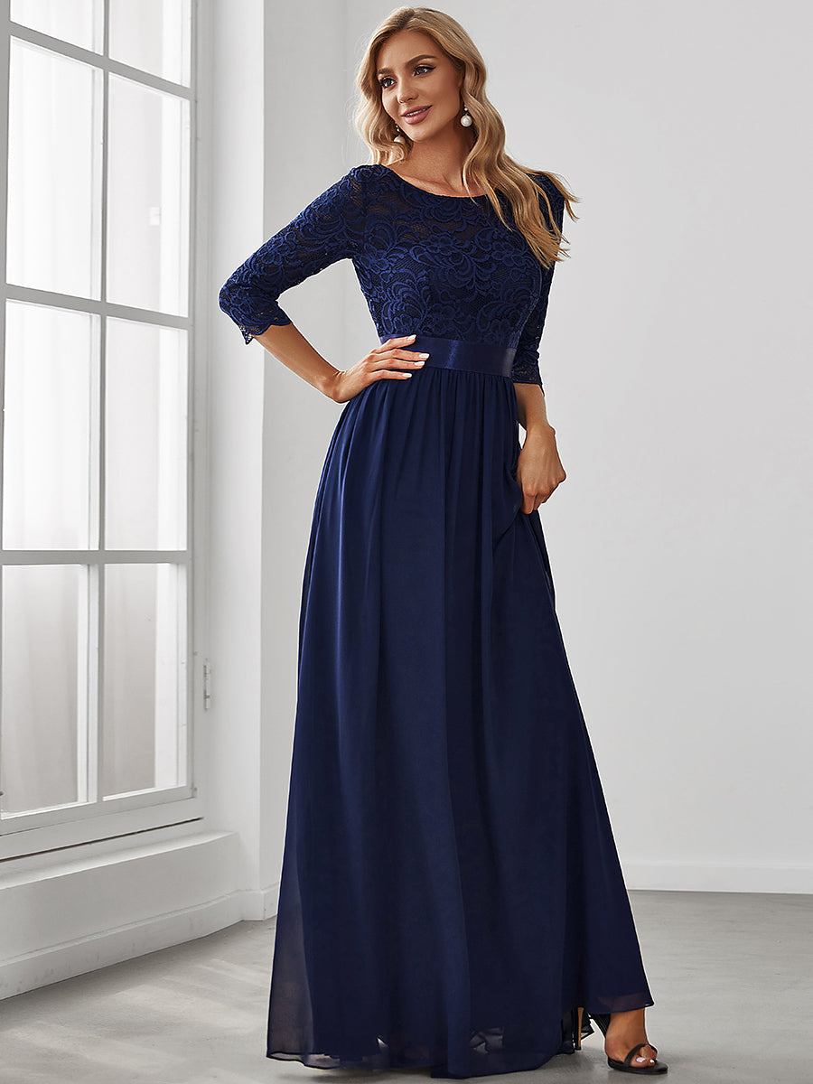 Elegant Empire  Waist Wholesale Bridesmaid Dresses with Long Lace Sleeve