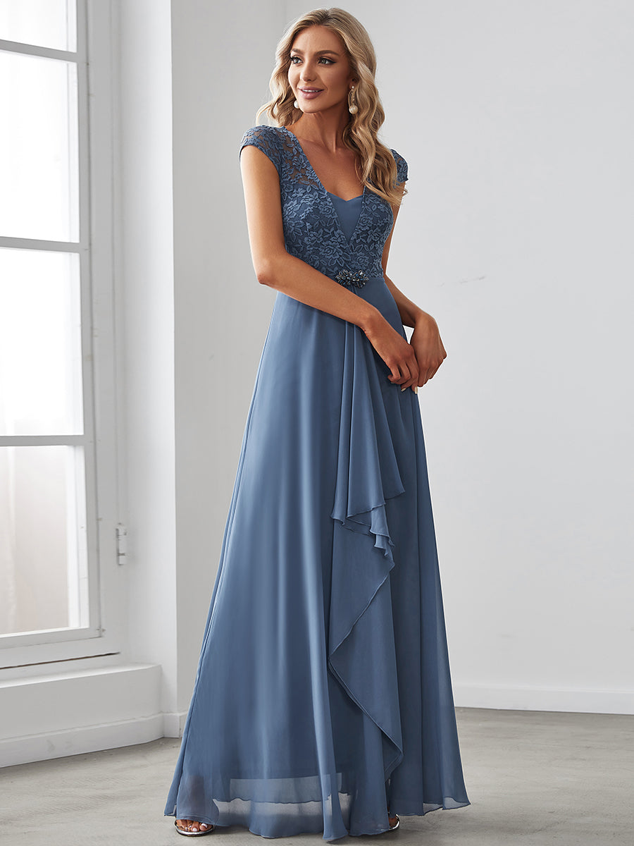 Sweetheart Elegant Wholesale Chiffon Bridemaid Dress With Lace Cap Sleeves
