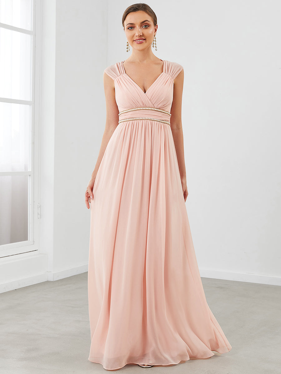 Sleeveless Floor Length V Neck Wholesale Bridesmaid dresses