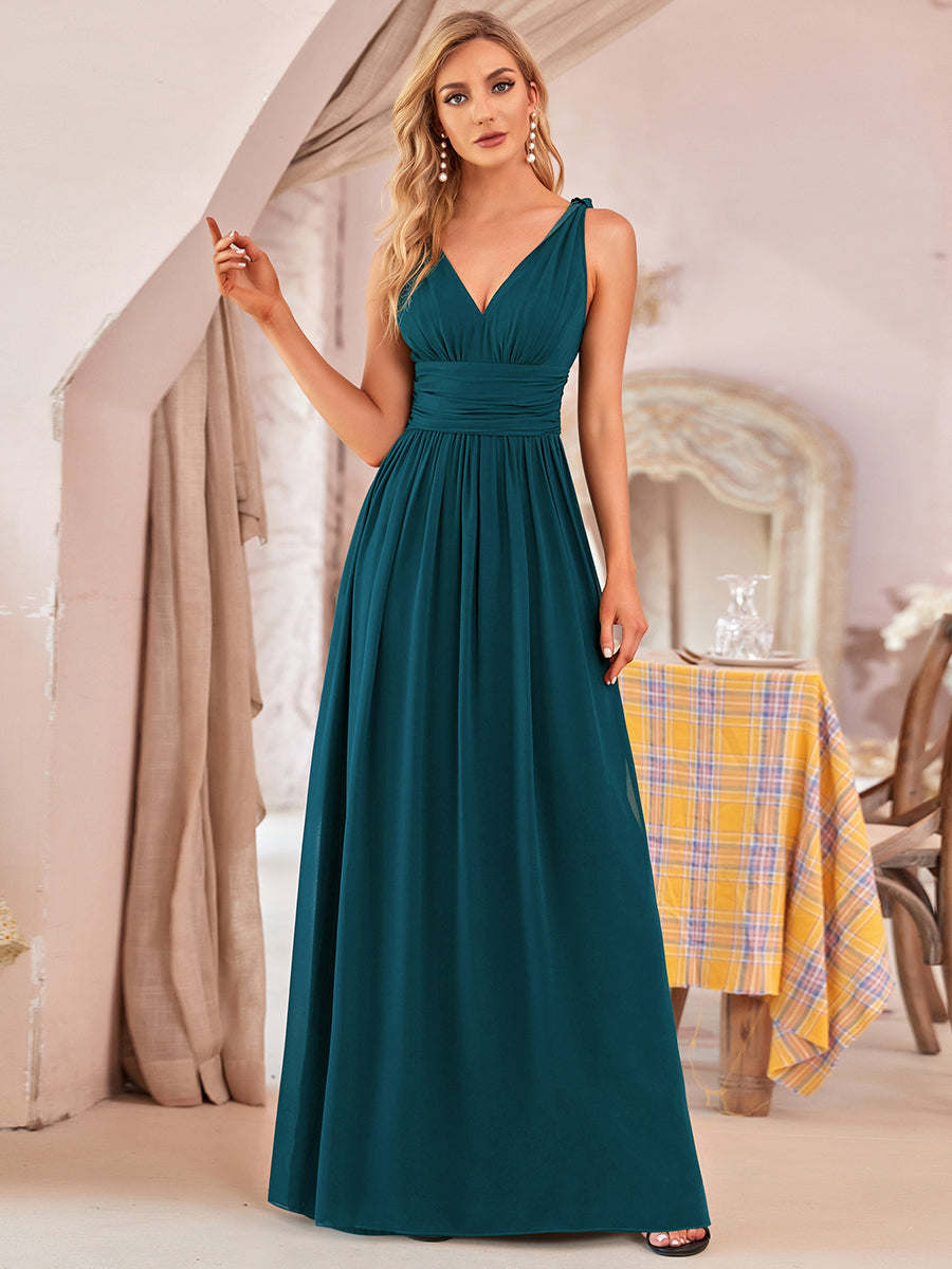 COLOR=Teal | Sleeveless V-Neck Semi-Formal Chiffon Maxi Dress-Teal 1