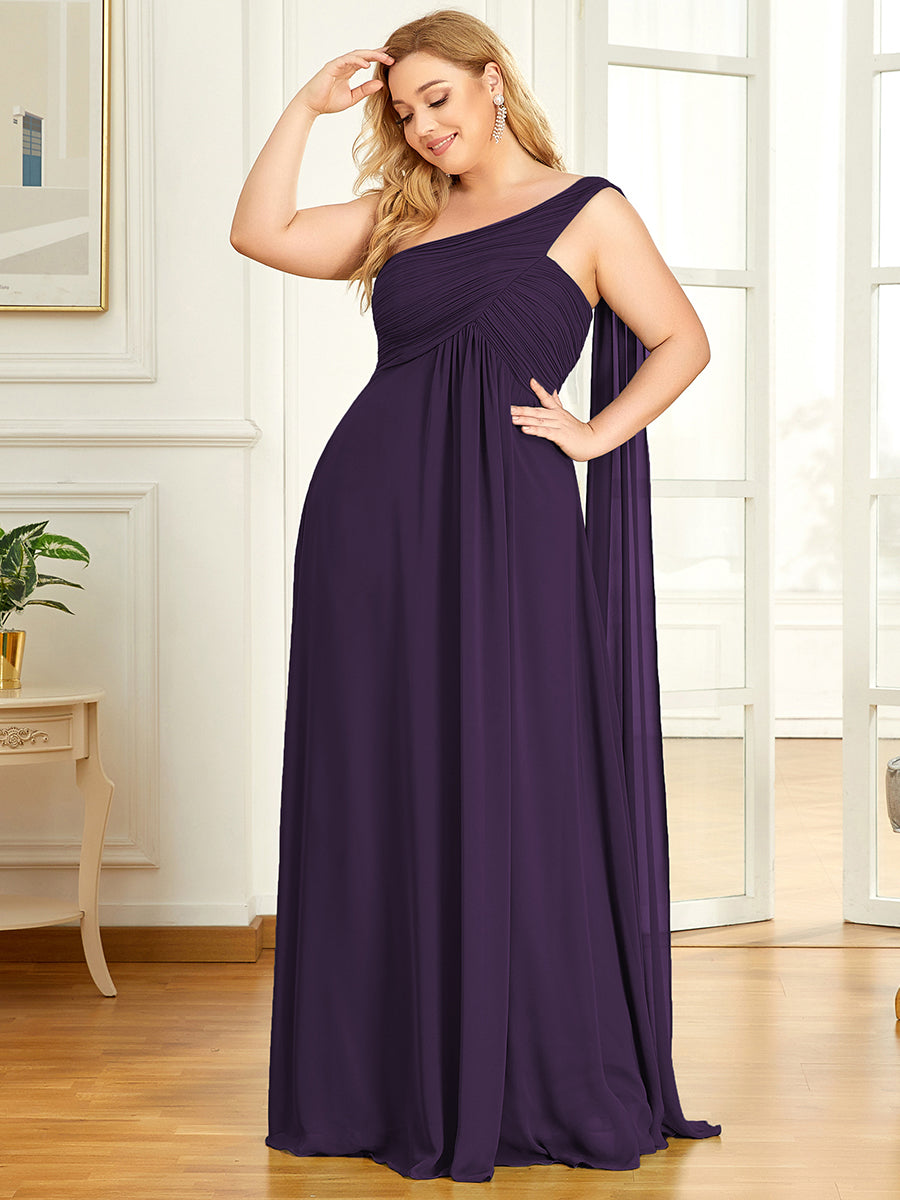 One Shoulder Chiffon Ruffles Plus Size Long Evening Dresses