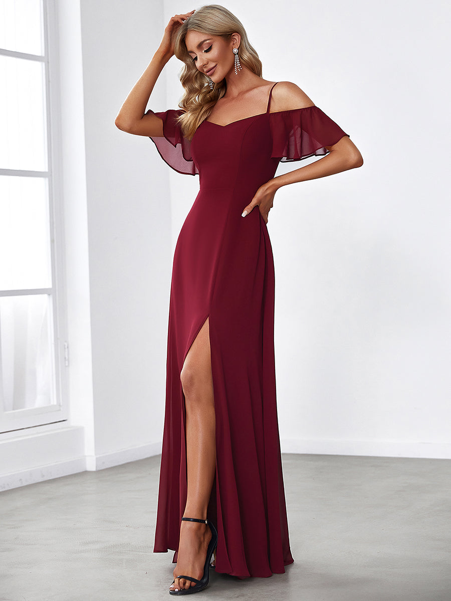 Flattering Deep V Neck Flare Sleeves Wholesale Bridesmaid Dresses
