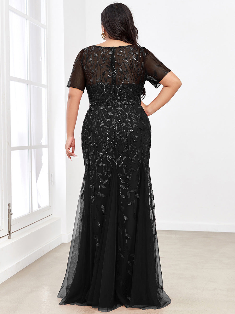 Plus Size Floral Sequin Print Fishtail Tulle Dresses for Party