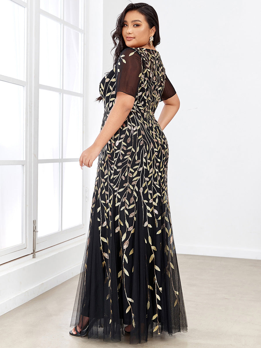 Plus Size Floral Sequin Print Fishtail Tulle Dresses for Party