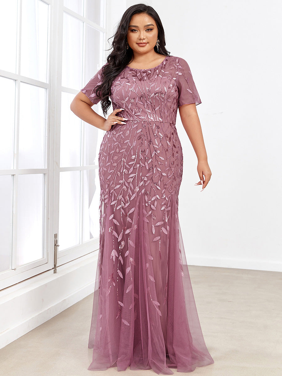 Plus Size Floral Sequin Print Fishtail Tulle Dresses for Party