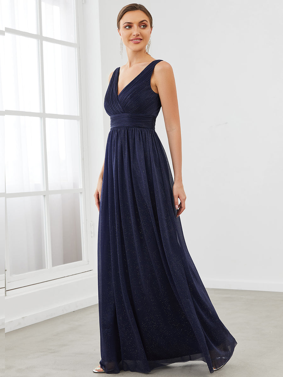 Double V Neck Floor Length Sparkly Wholesale Evening Dresses for Party