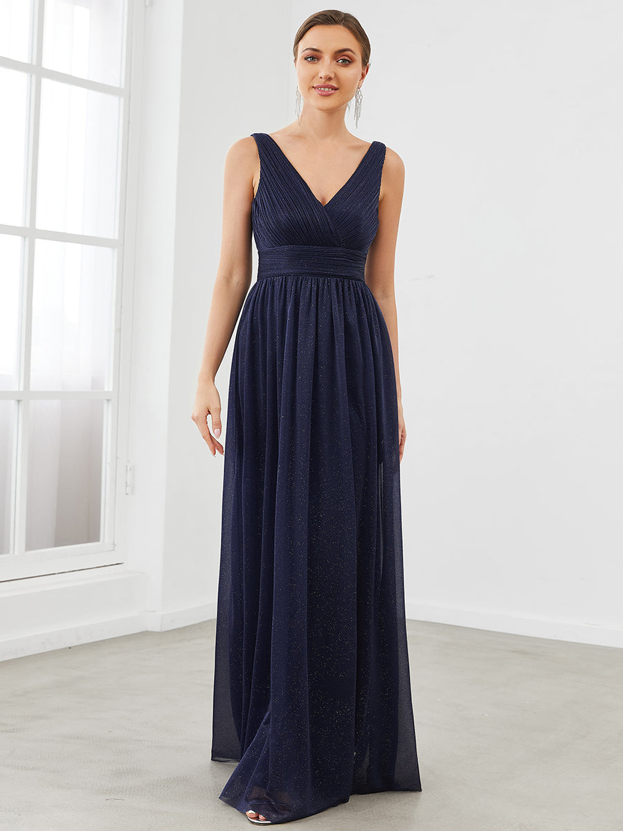 Double V Neck Floor Length Sparkly Wholesale Evening Dresses for Party
